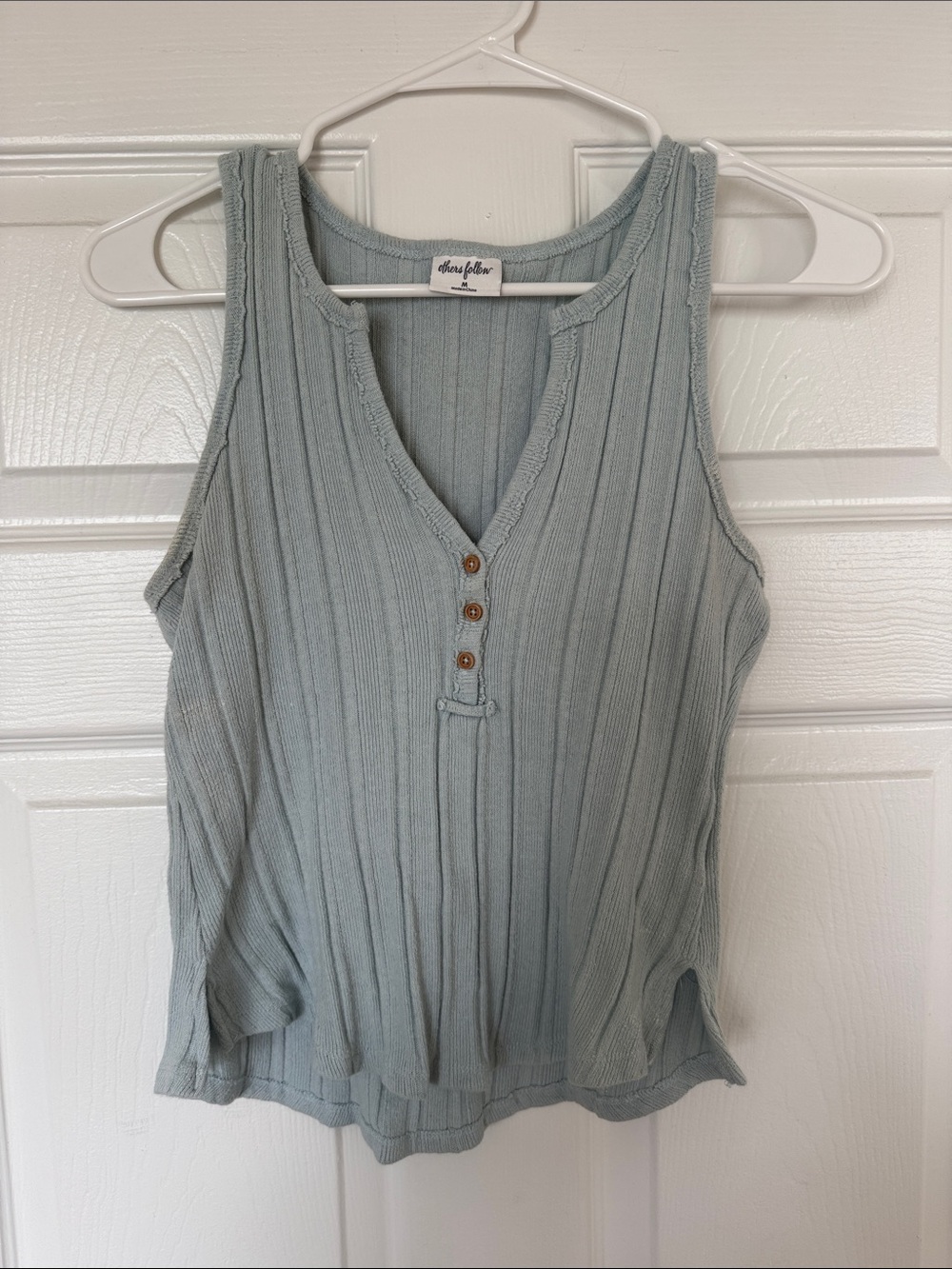 Others Follow Ribbed Sage Tank with Henley Buttons